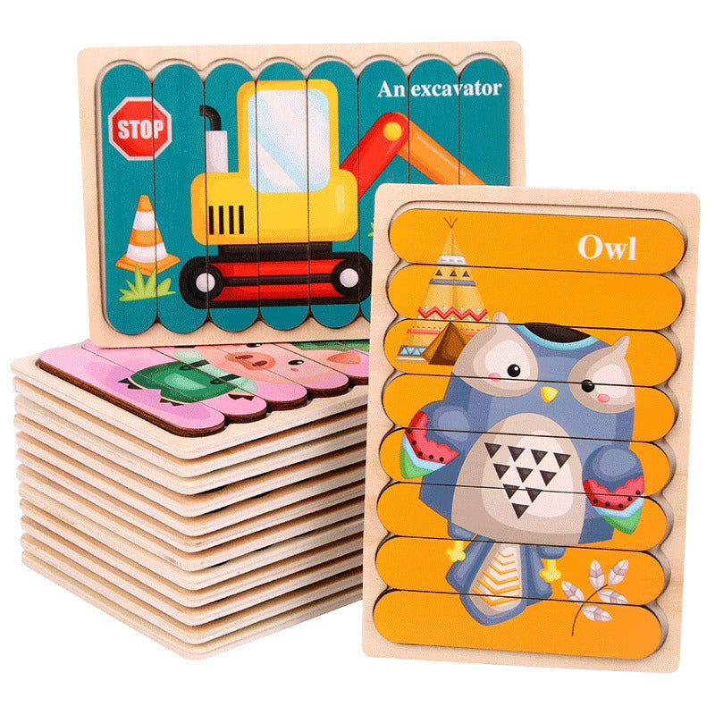 Wooden Creative Strip Puzzle Children's Educational Early Childhood Enlightenment Cognitive Cartoon Animal Puzzle Board Toys - Ectron Online