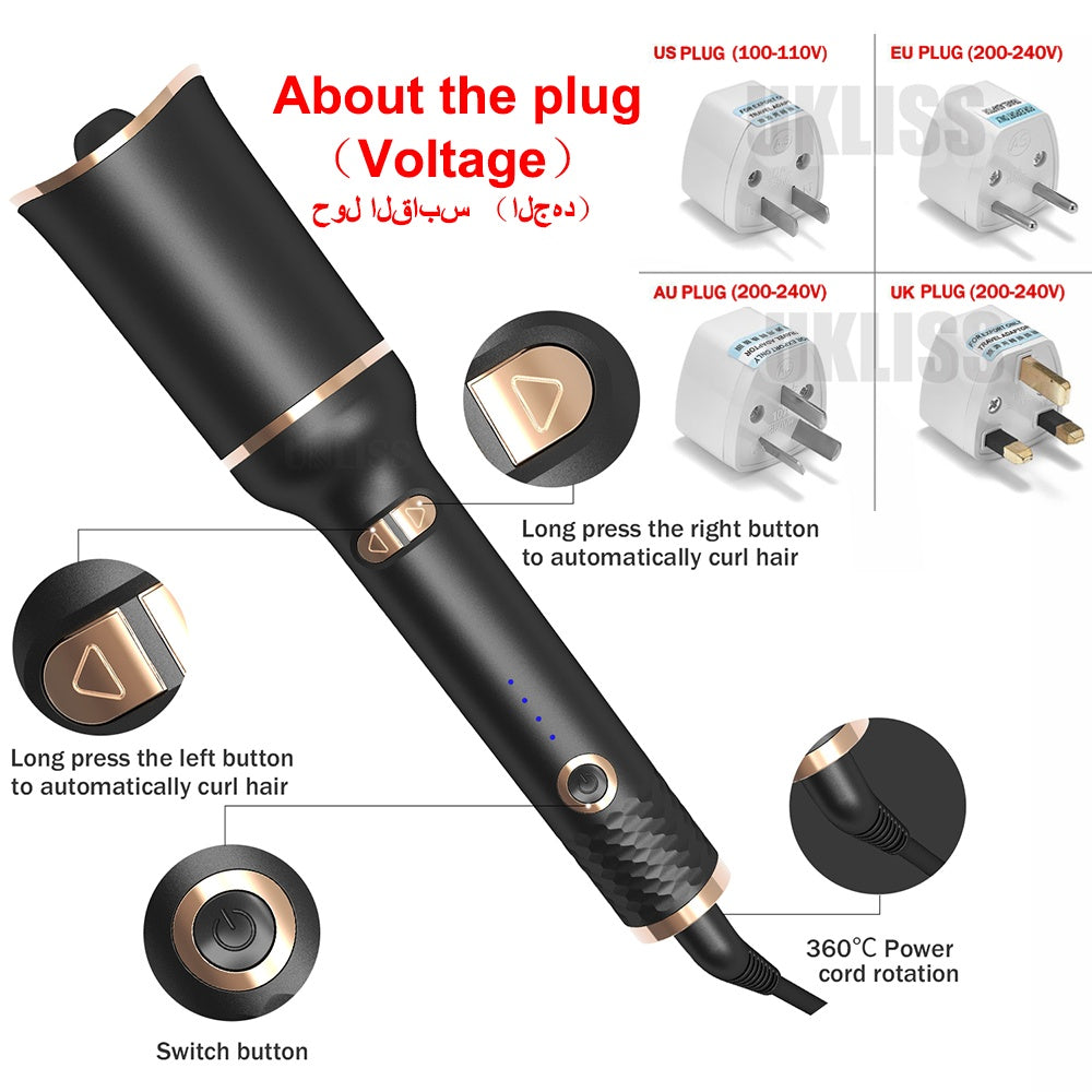 Automatic Curling Iron Air Curling Flat Iron Magic Wand Wave Styling Automatic Rotating Curling Wand Salon Styling - Ectron Online