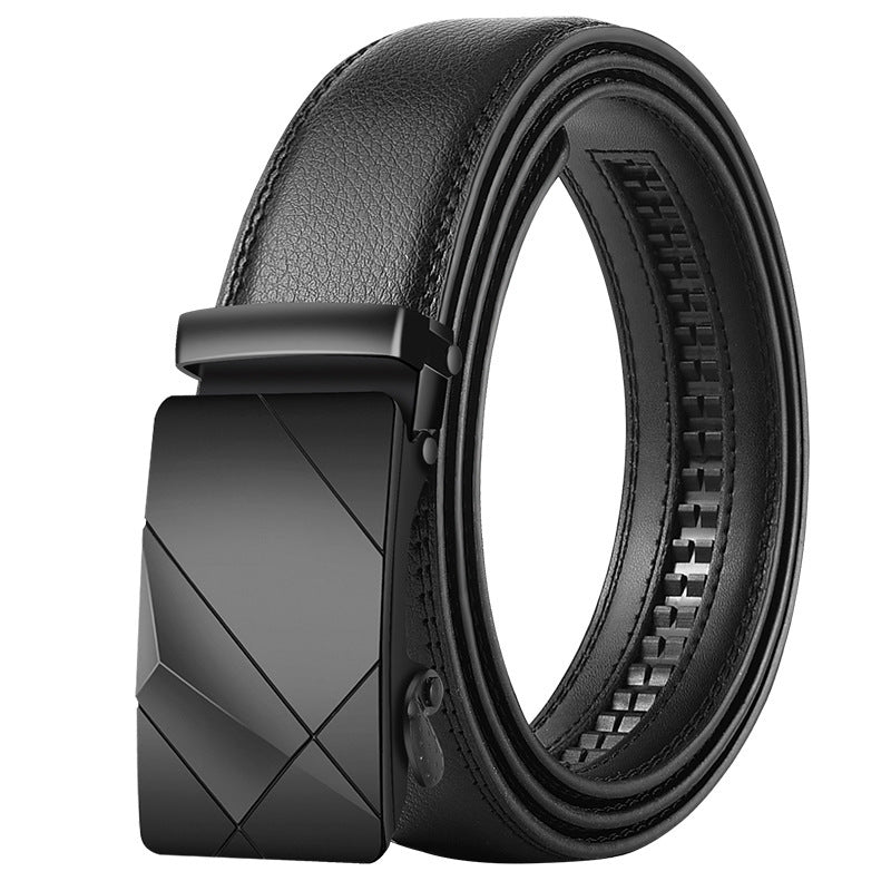 Men's Leather Belt Automatic Buckle Korean Style in sleek black design with automatic adjustment features.
