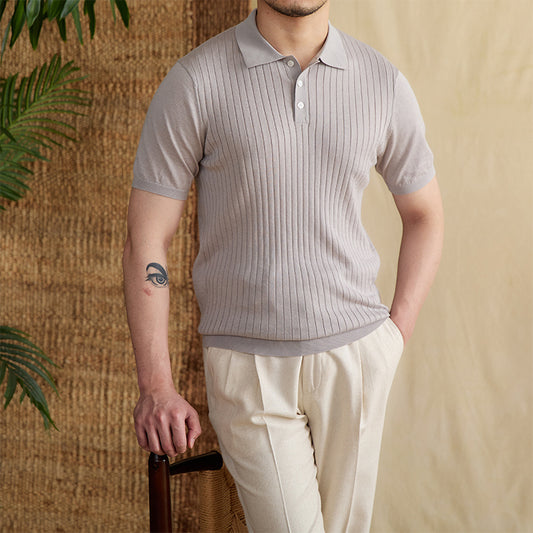 Slim Fit Polo Shirt – Tencel Cotton Sunken Stripe Knit Tee Slim Fit Sunken Stripe Polo Shirt Tencel | Ectron Online