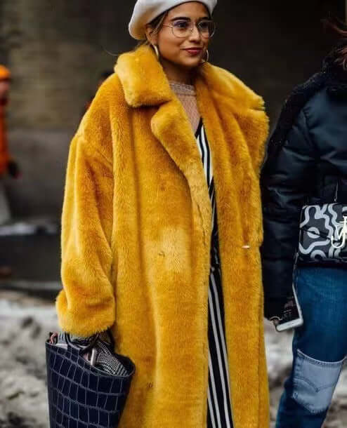 Long Faux Fur Trench Coat Artificial Fur Coat Suit Collar Cotton C | Ectron Online