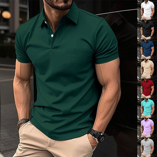 Men’s Summer Polo Shirt – Solid Colour Button Lapel Top Summer Short Sleeve Polo Shirt Men Solid | Ectron Online