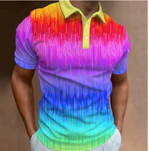 3D Printing Colorful Black Men's Zip Short Sleeve POLO Shirt