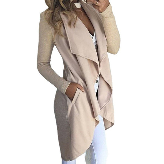 Plus Size Long Trench Coat - Polo Collar & Slim Fit Women's Plus Size Solid Color Polo Colla | Ectron Online