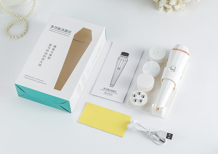 4 In 1 USB Rechargeable Electric Facial Cleansing Brush Soft Skin Care Portable Massager Face Brush Deep Cleaning Device - Ectron Online
