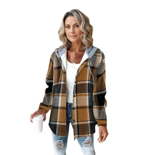 Women's Plaid Woolen Jacket with Large Checks Women's Large Checks Style Women's Woole | Ectron Online