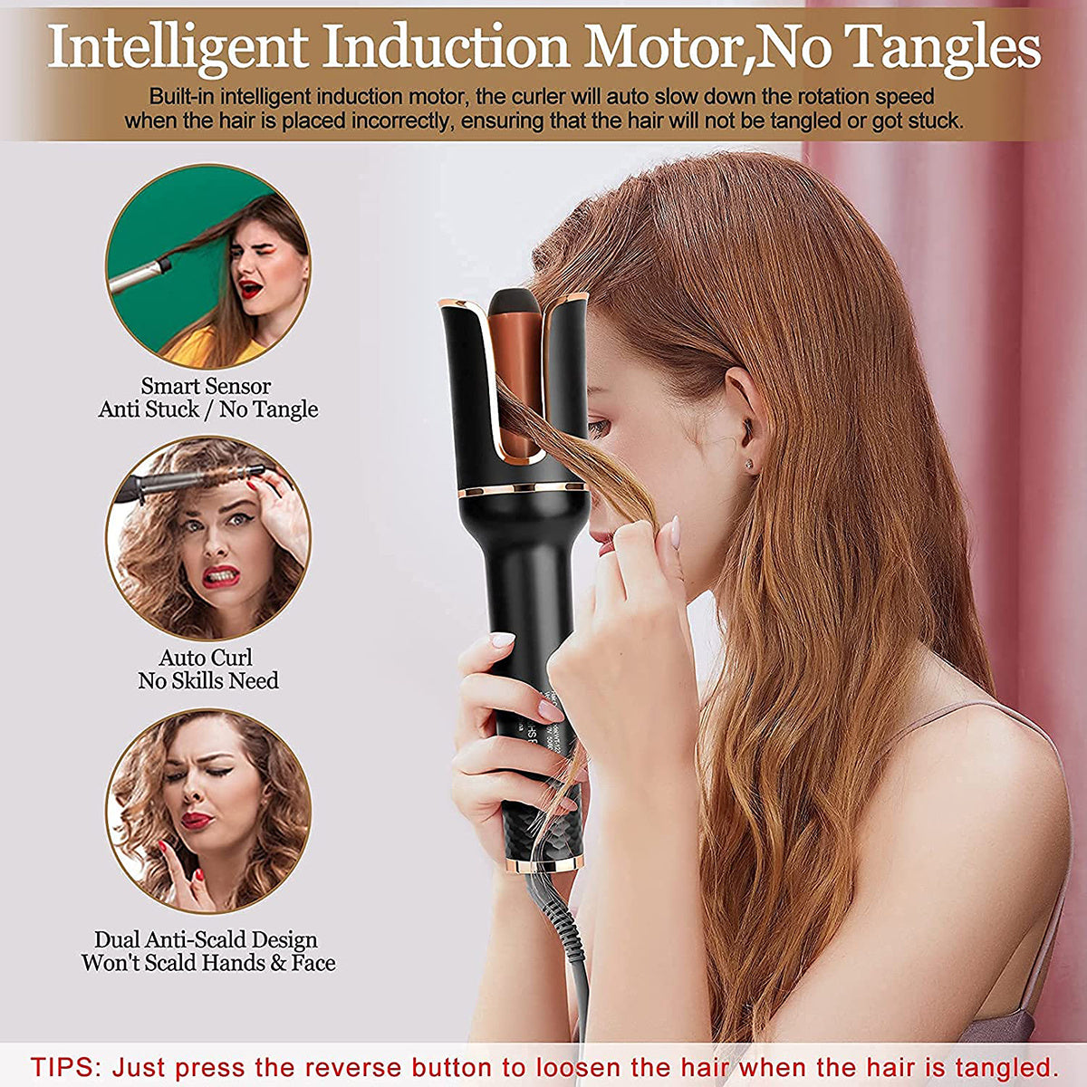 Automatic Curling Iron Air Curling Flat Iron Magic Wand Wave Styling Automatic Rotating Curling Wand Salon Styling - Ectron Online