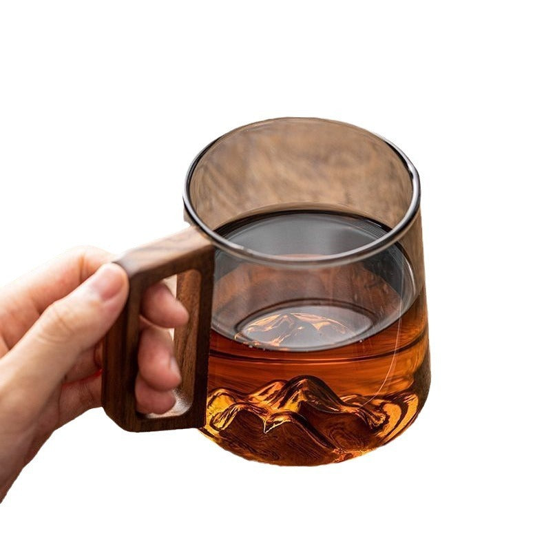 Glass Drinking Cup with Wooden Handle & Lid - 14oz