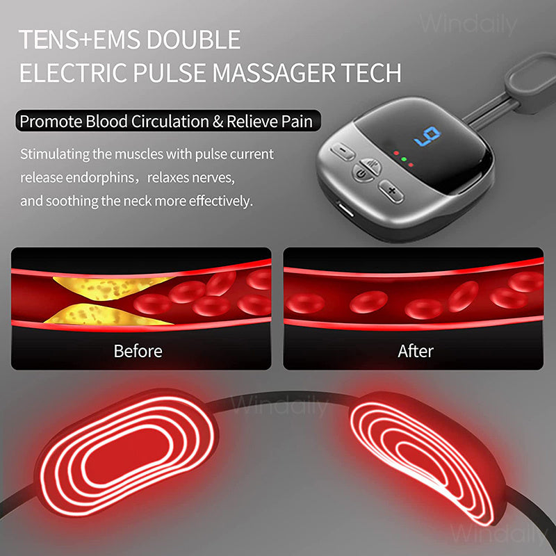 2024 Mini Portable Hanging Neck Massager With Heat Electric EMS TENS Pulse Hot Compress Smart Cervical Spine Massager Shoulder