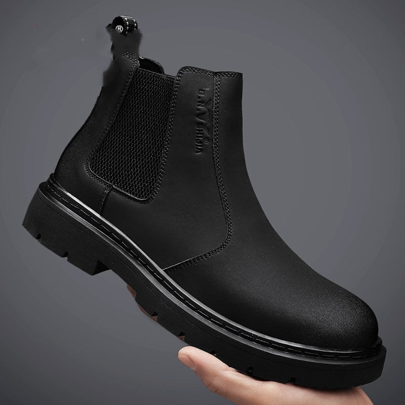 New Autumn And Winter British Style Rhubarb Worker Boot Thick Bottom High Top Smoke Pipe