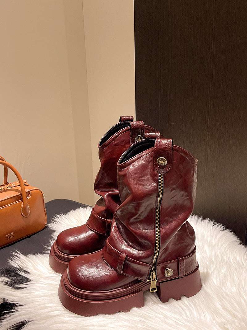 Fashionable All-match Thick Bottom Increased Vintage Martin Boots Fashionable All-match Thick Bottom Incre | Ectron Online