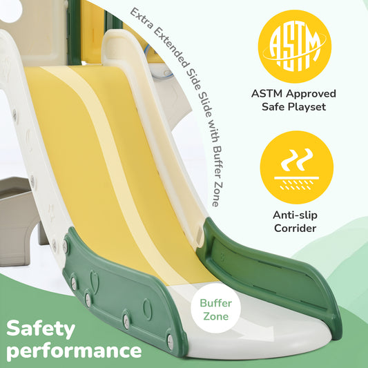Kids Slide Playset Structure 7 in 1, Freestanding Spaceship Set with Slide, Arch Tunnel Yellow + HDPE - Ectron Online