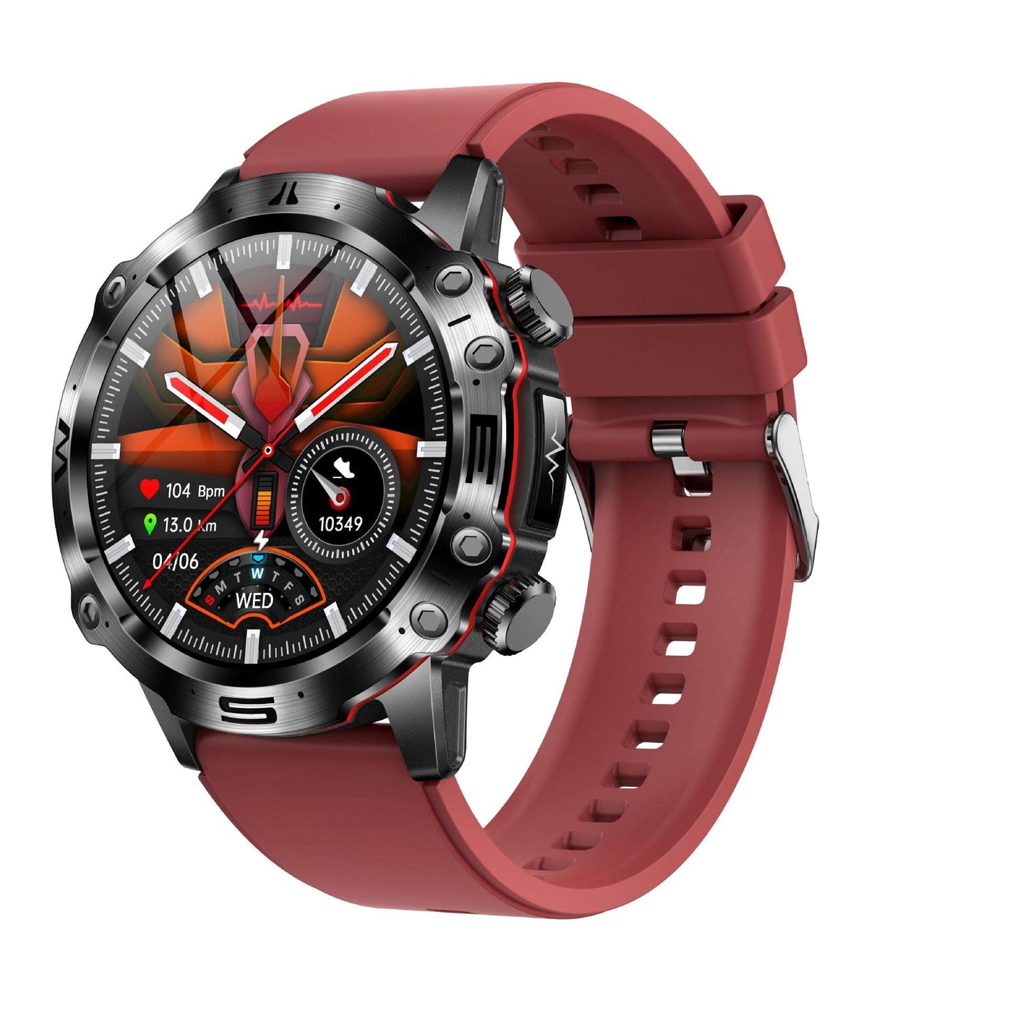 {{ brand }} Men's HD ECG Smartwatch Black Shell Red Silicone - HD ECG Bluetooth-compatible Call Outdoor