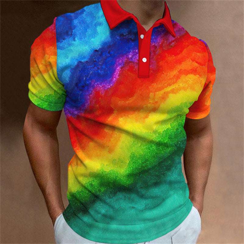 3D Printing Colorful Black Men's Zip Short Sleeve POLO Shirt