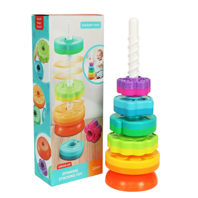 Yi Infant Cognitive Rainbow Rotating Tower Toy Geometric Ferrules Folding Joyful Rotating Tower - Ectron Online