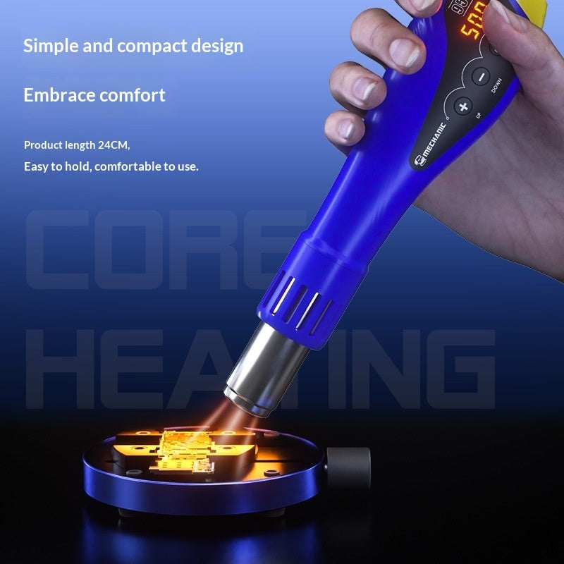Portable blue hot air gun with comfort grip and metal nozzle with warm airflow