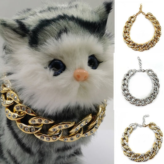 Pet necklace, cat, dog necklace, accessory, pet diamond inlaid gold and silver collar - Ectron Online