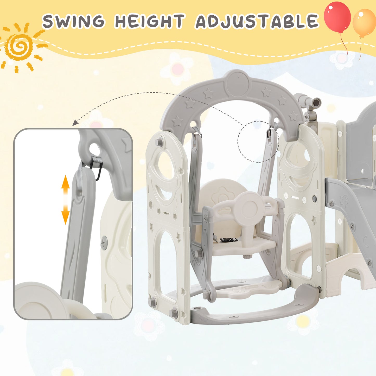 Toddler Slide and Swing Set 7 in 1, Kids Playground Climber Slide Playset with Basketball Hoop Freestanding Combination - Ectron Online