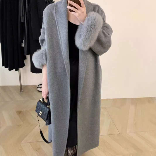 Women's Long Reversible Cashmere Coat - Lapel Style Women's Long Lapel Reversible Cashmere C | Ectron Online