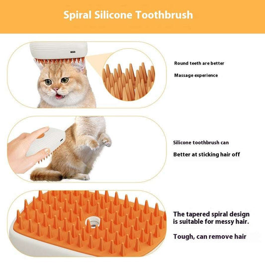 Pet Steam Brush with Massage & Spray Comb USB Rechargeable Pets Steam Brush Spray | Ectron Online