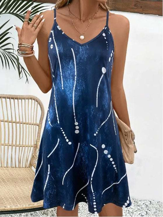 Geo Pattern Spaghetti Strap Summer Dress - Stylish & Comfortable, Ideal For Spring To Summer - Womens Casual Wardrobe Staple