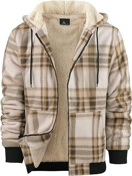 Men's Plaid Hooded Zip-Up Jacket - Thickened Winter Coat Men's Plaid Print Hooded Zip-Up Jacket W | Ectron Online