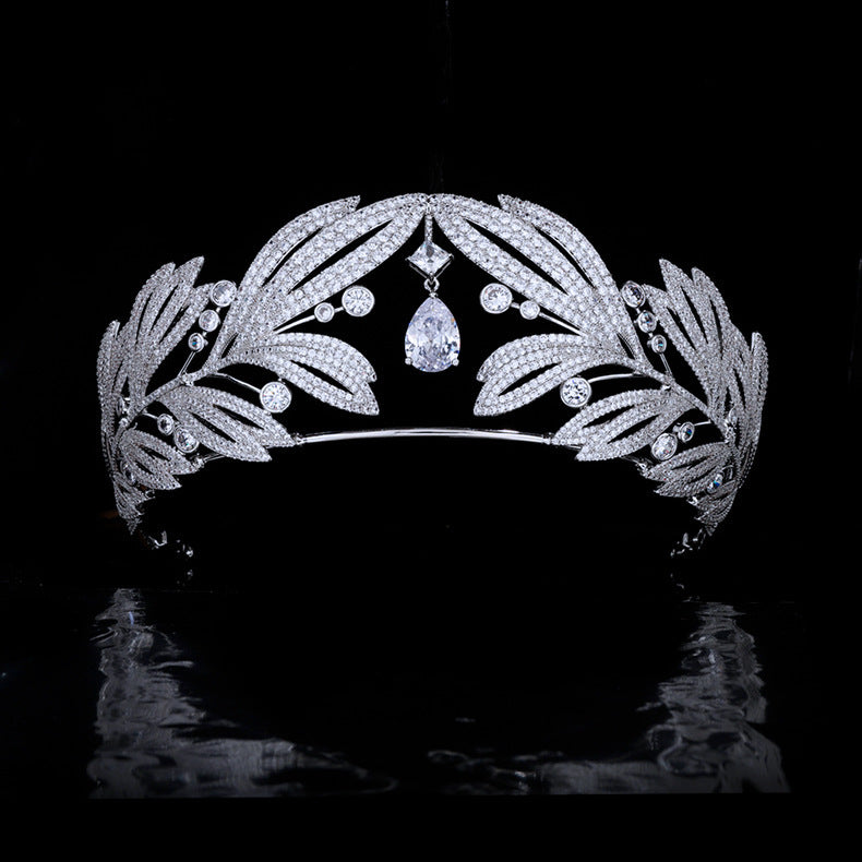 Royal Vintage Laurel Leaf Big Crown Bridal Zircon Crown