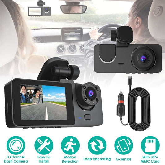 3-Channel 360° Dash Cam - 1080P Front, Interior & Rear Car Camera 3 Channel Dash Cam Front Inside Rear Veh | Ectron Online