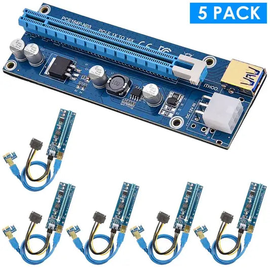 5-Set PCI-E GPU Risers | USB 3.0 & MOLEX to SATA Mining Adapter