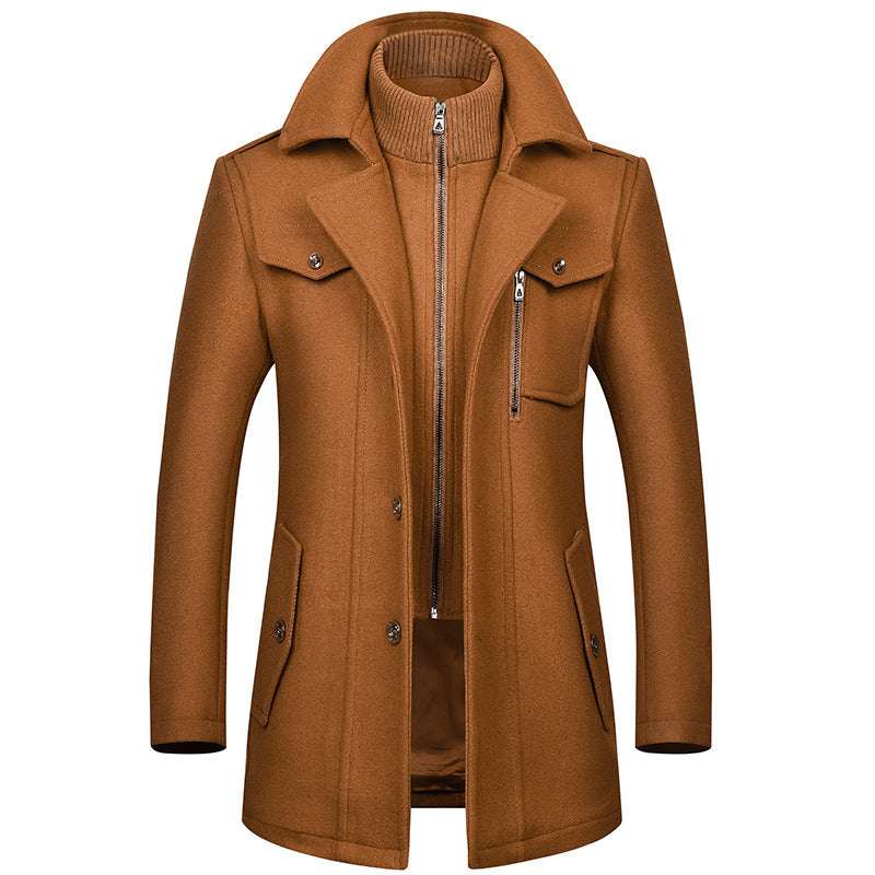 Men's Woolen Coat with Double Collar