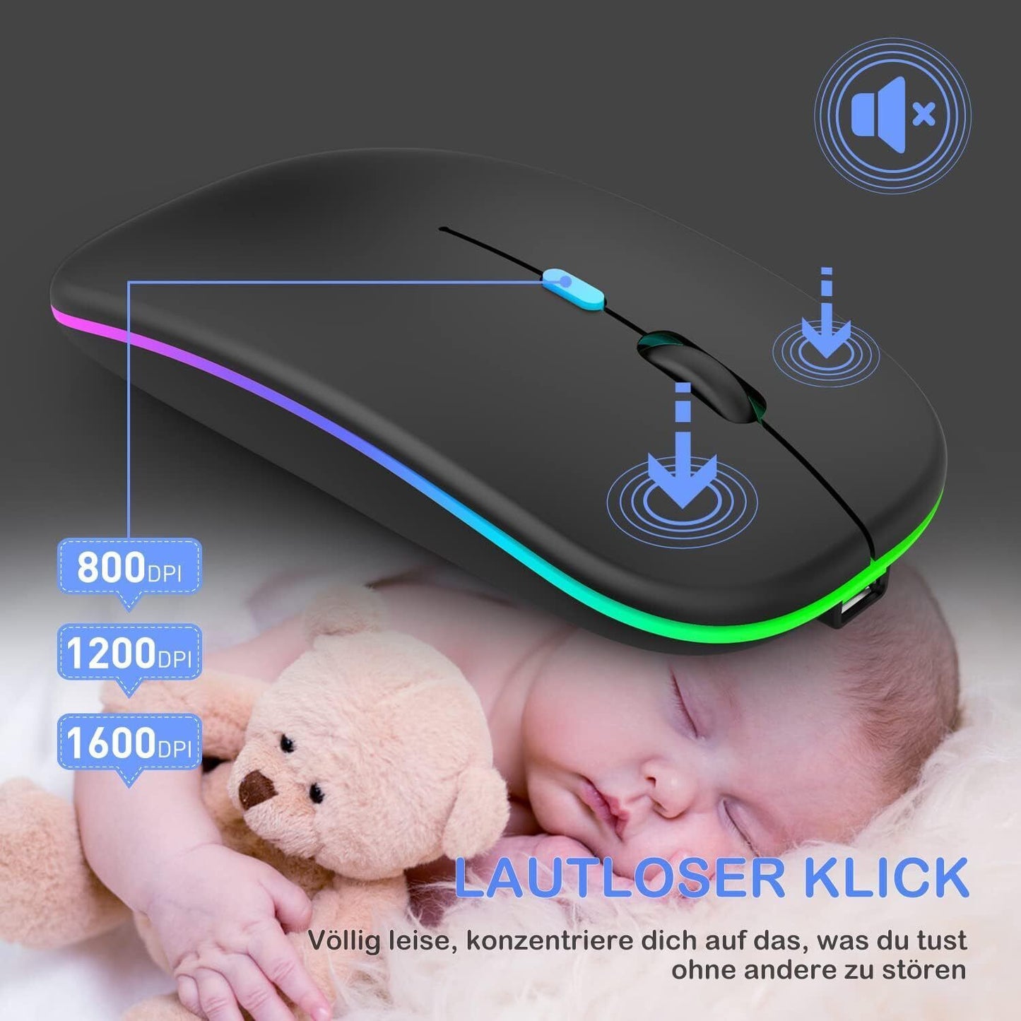 PC Maus Kabellos USB Wireless Mouse Computer Notebook Laptop Funkmaus Aufladbar