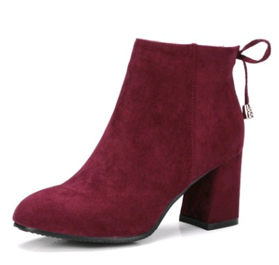 Women's Suede Short Boots – Square Toe European Style Ankle Boot