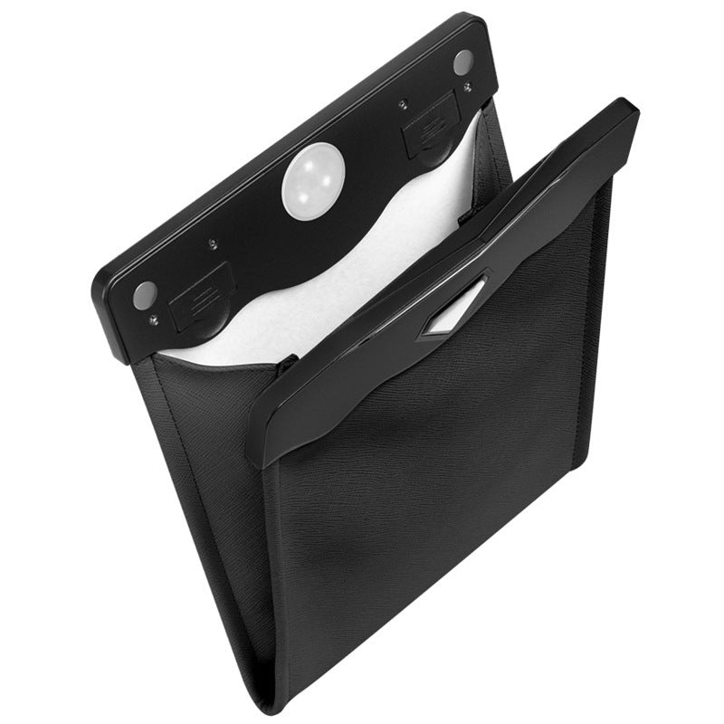 Black car trash can organizer with built-in LED lamp on the top panel