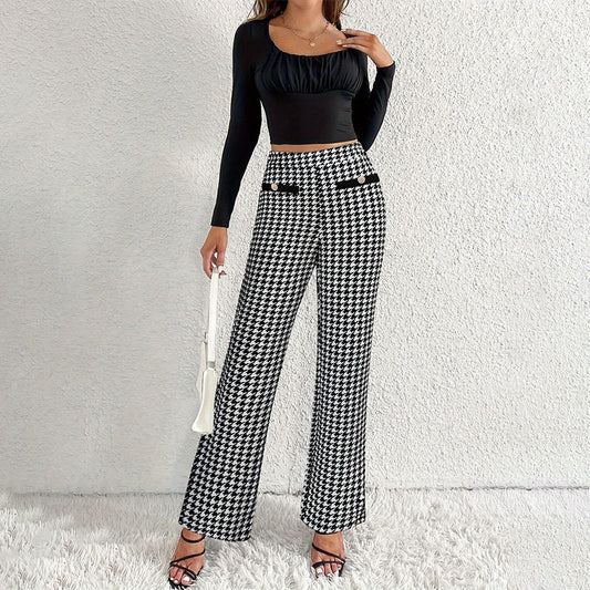 Faux Pocket Fastener Decoration Straight Wide Leg Pants Trousers Faux Pocket Fastener Decoration Straight | Ectron Online