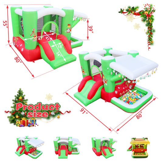 Christmas Jump 'n Slide Inflatable Bouncer for Kids Complete Setup with Blower - 80" x 91" Play Area - 55" Tall - Ectron Online