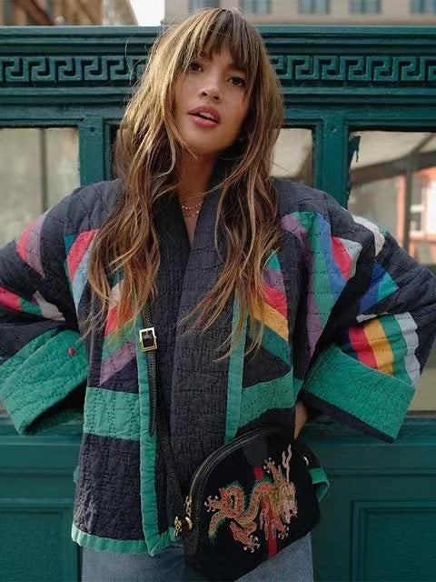 Retro Printed Loose Floral Cotton-padded Jacket For Women