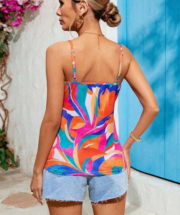 Geo Print Twist Front Cami Top