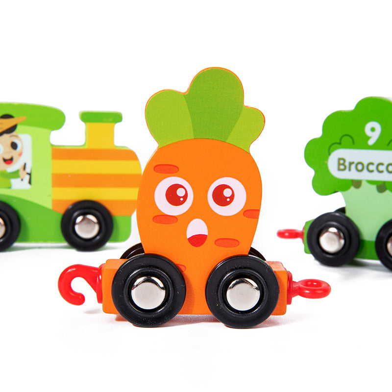 Children's Numbers Fruit And Vegetable Train Toy 1-3 Years Old Boys And Girls Early Education Puzzle Wooden Assembled Haul Train - Ectron Online