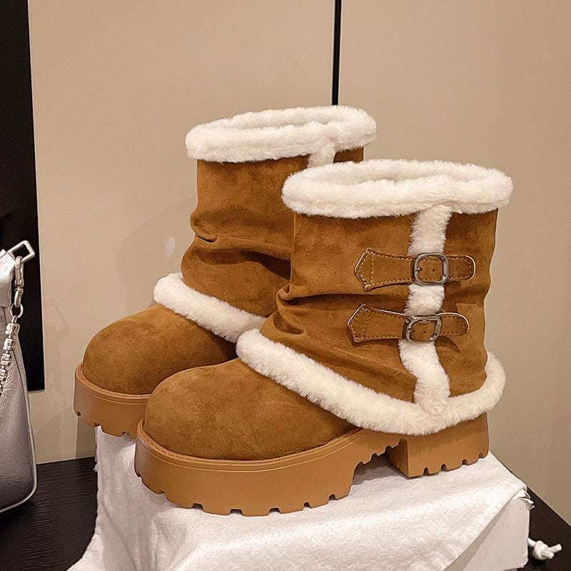 Brown Suede Martin-Style Snow Boots Women's Brown Suede Snow Boots Paired Wi | Ectron Online