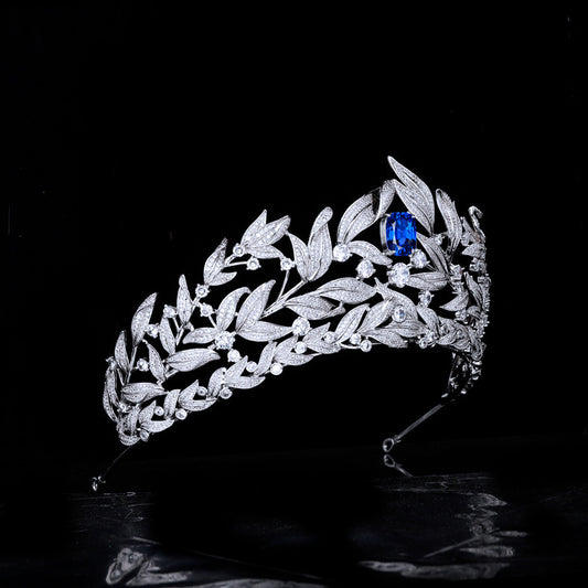 Sapphire Crown Copper Micro Inlay AAA Zircon Crown Wedding Headdress - Ectron Online