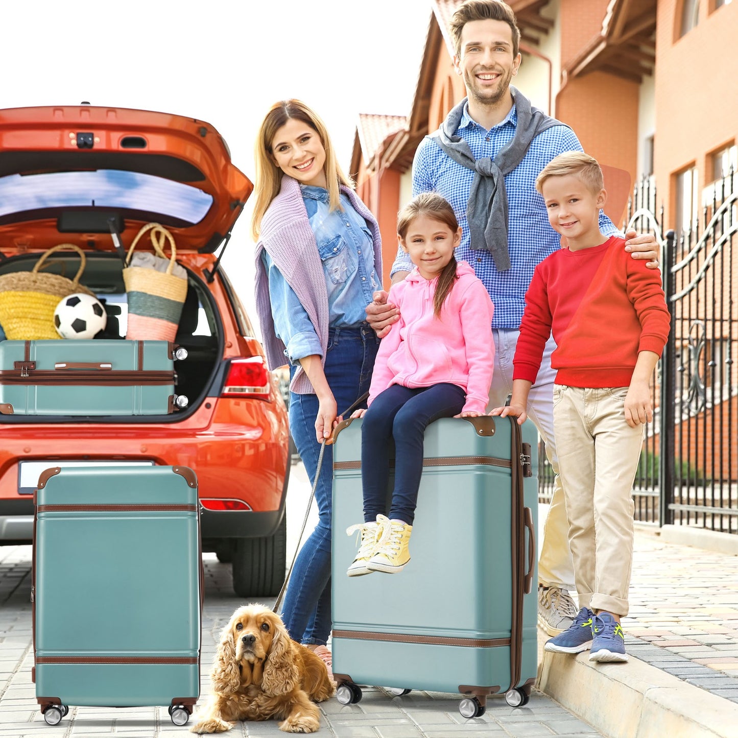 Hardshell Luggage Sets 3 Pieces 20"+28" Luggages and Cosmetic Case Spinner Suitcase with TSA Lock Lightweight,Green - Ectron Online