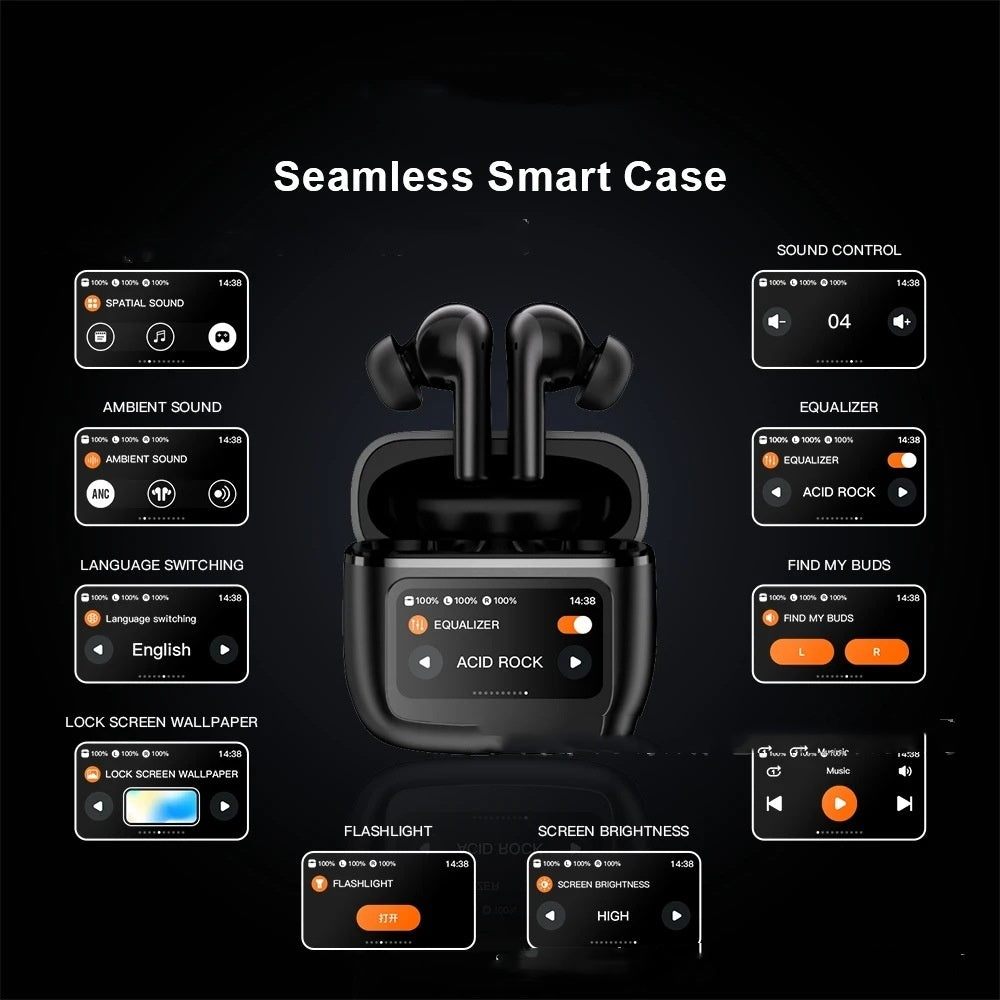 Seamless Smart Case with control interface on a black background