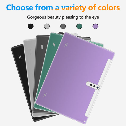 A variety of 10 inch tablet PCs in different colors including black, gray, green, purple, and white, showcasing the devices' colors and design.