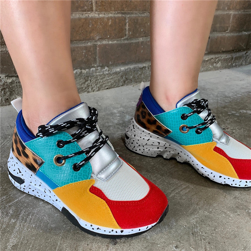 Large Size Sports Casual Shoes Snakeskin Leopard Print Round Toe Sneakers