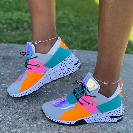 Large Size Sports Casual Shoes Snakeskin Leopard Print Round Toe Sneakers