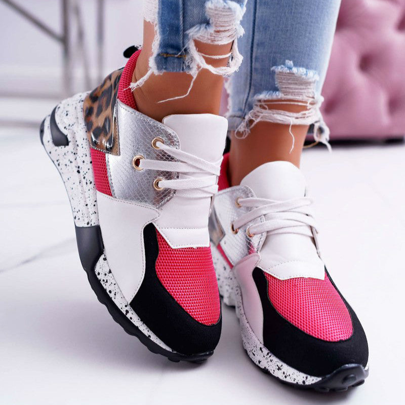 Large Size Sports Casual Shoes Snakeskin Leopard Print Round Toe Sneakers