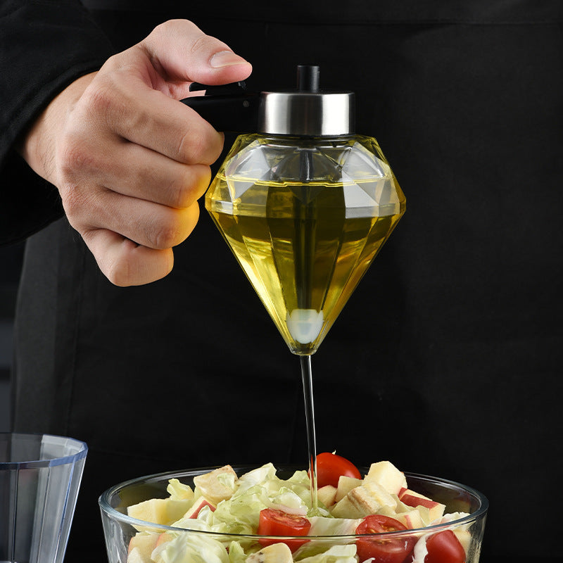 Diamond Glass Oil Jug Exquisite Press Type Diamond Oil Jug Visible Color Transparent Oil Storage Can Multi-Purpose Kitchen Tool