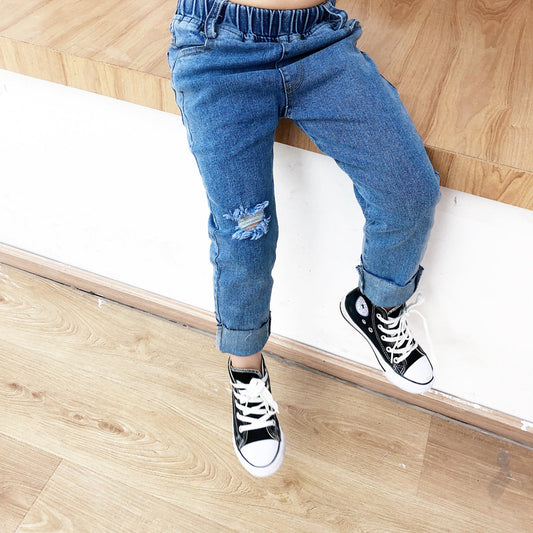 Boys' Ripped Jeans | Raw Edge Stretch Denim Trousers Boys Ripped Jeans Raw Edge Stretch Denim | Ectron Online
