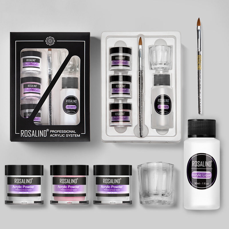 Nail Powder Acrylic System Kit Professional Nail Art Tool Set Contain Glass Cup Acrylic Liquid Extention Carving Manicure - Ectron Online