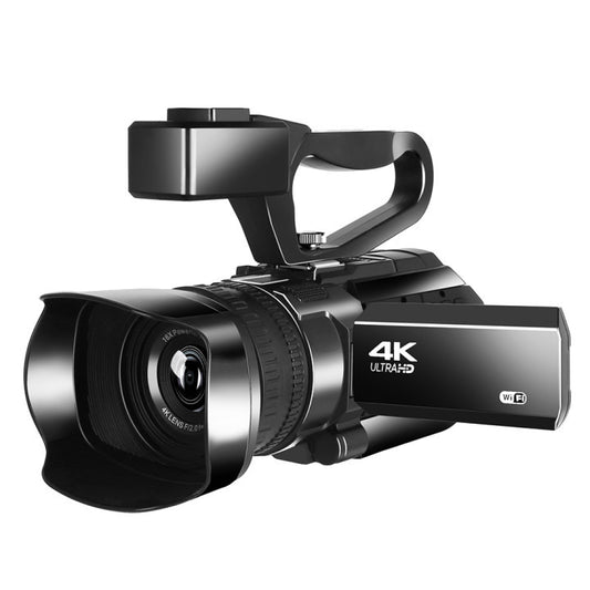 Black video camera with 4K Ultra HD label on a white background